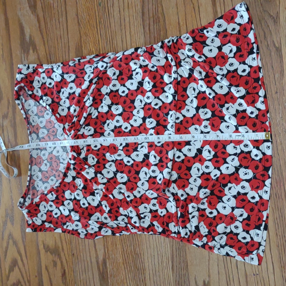 Sleeveless Red, White and Black floral blouse. Large